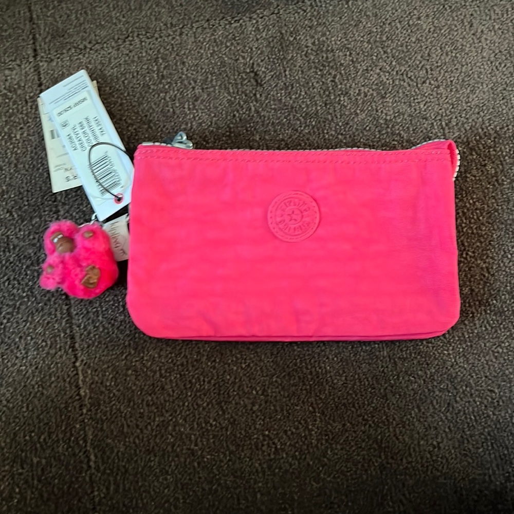 Kipling hot pink change purse 3 section new with tags